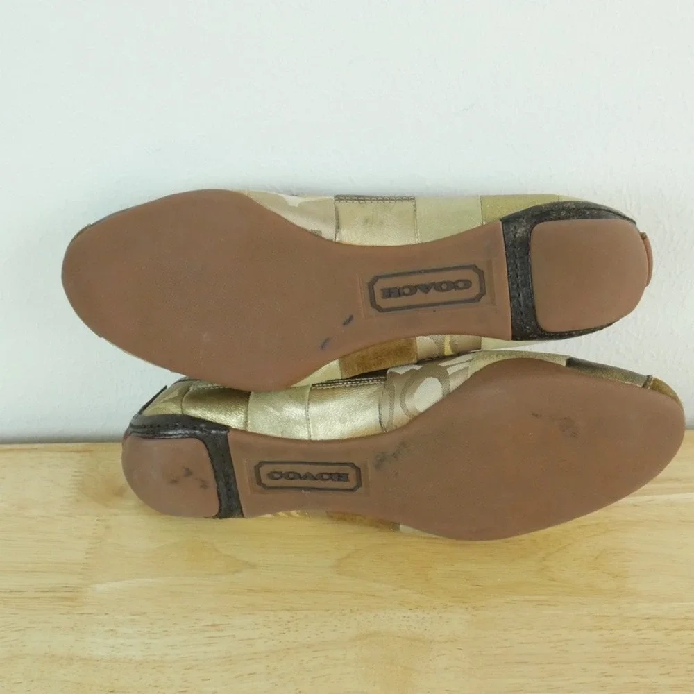 Coach Jasmine Patchwork Ballet Flats Gold Metallic Suede 10 M Y2K Vintage Shoes